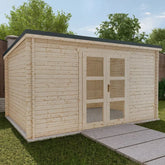 Abri de jardin toit plat 12m² PENTY - madriers 28mm brut - tuiles métalliques - Gardy Shelter Ma boutique